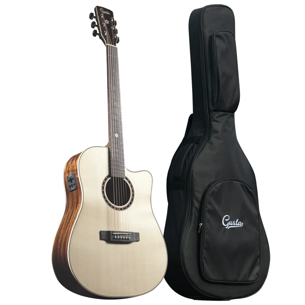 Gusta GDX1CBag scaled <h3>Acoustic Gusta <strong><a href="https://gustamusic.com/g1-series/">G1-Series</a></strong> GDX1C</h3> <p class="lead">Designed for musicians seeking high-quality sound and craftsmanship.</p> <p class="lead"><span style="color: #808080;">Featuring a solid spruce top and mahogany back and sides, it delivers a balanced, resonant tone with excellent projection. The cutaway design allows for easy access to higher frets, making it versatile for various playing styles.</span></p>