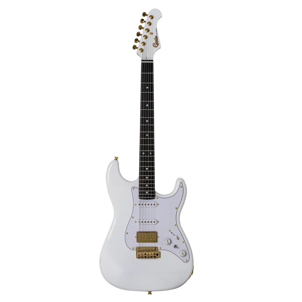 GST White Edition 0001 <p style="text-align: left;">The Gusta GST White Edition is a stylish and versatile electric guitar designed to offer players a premium playing experience. Featuring a stunning Arctic White finish and premium gold hardware, this guitar is a true showstopper, both in looks and performance.</p>