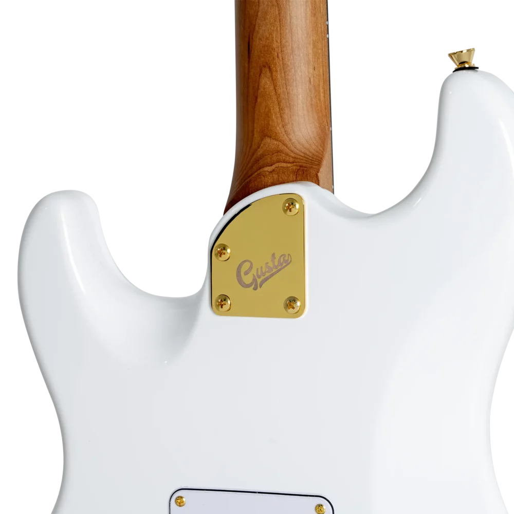 GST White Edition 0005 <p style="text-align: left;">The Gusta GST White Edition is a stylish and versatile electric guitar designed to offer players a premium playing experience. Featuring a stunning Arctic White finish and premium gold hardware, this guitar is a true showstopper, both in looks and performance.</p>